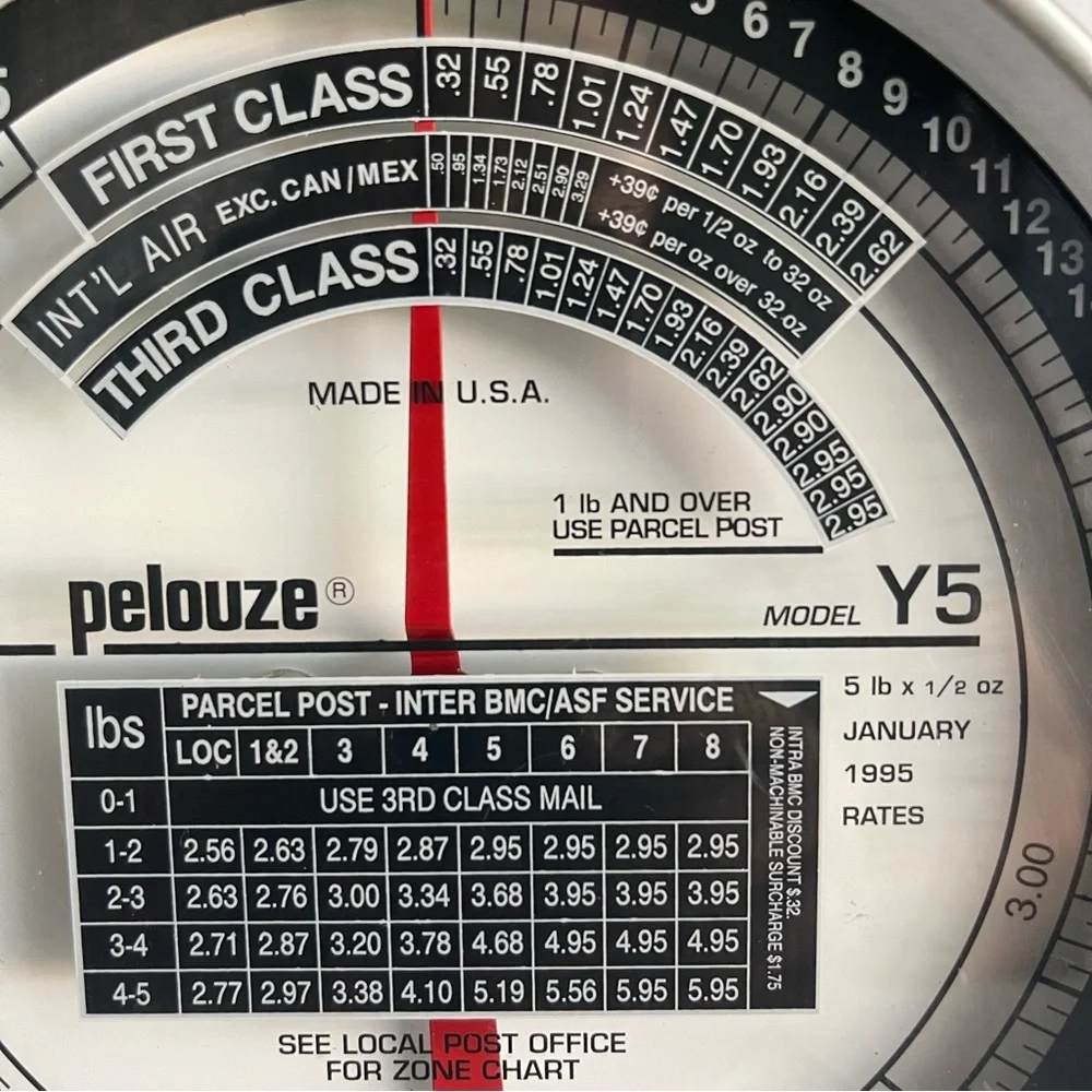 Vintage Pelouze Postal Scale 5lb Capacity Model Y5 1995 First Class Rates USA